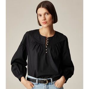 NWT J. Crew Shirred Popover Top Cotton Poplin Black